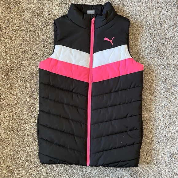 Puma Other - Puma Puffer Vest Girls Size Medium 10/12 Black/Pink/White